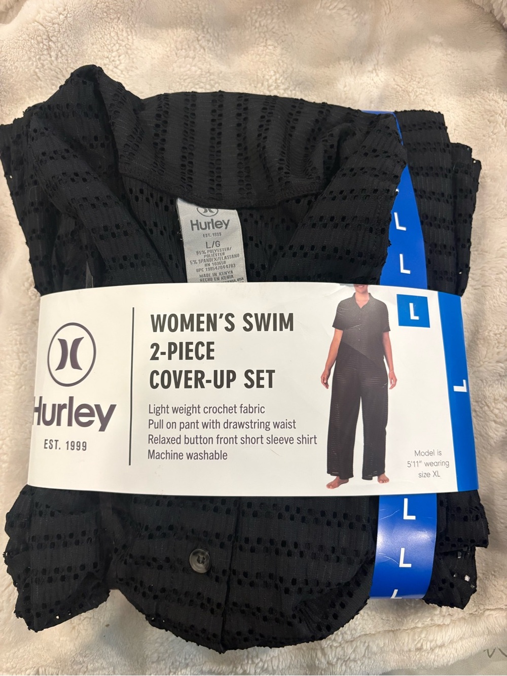 Hurley Women's Black Crochet 2-Piece Swim Cover-Up Set